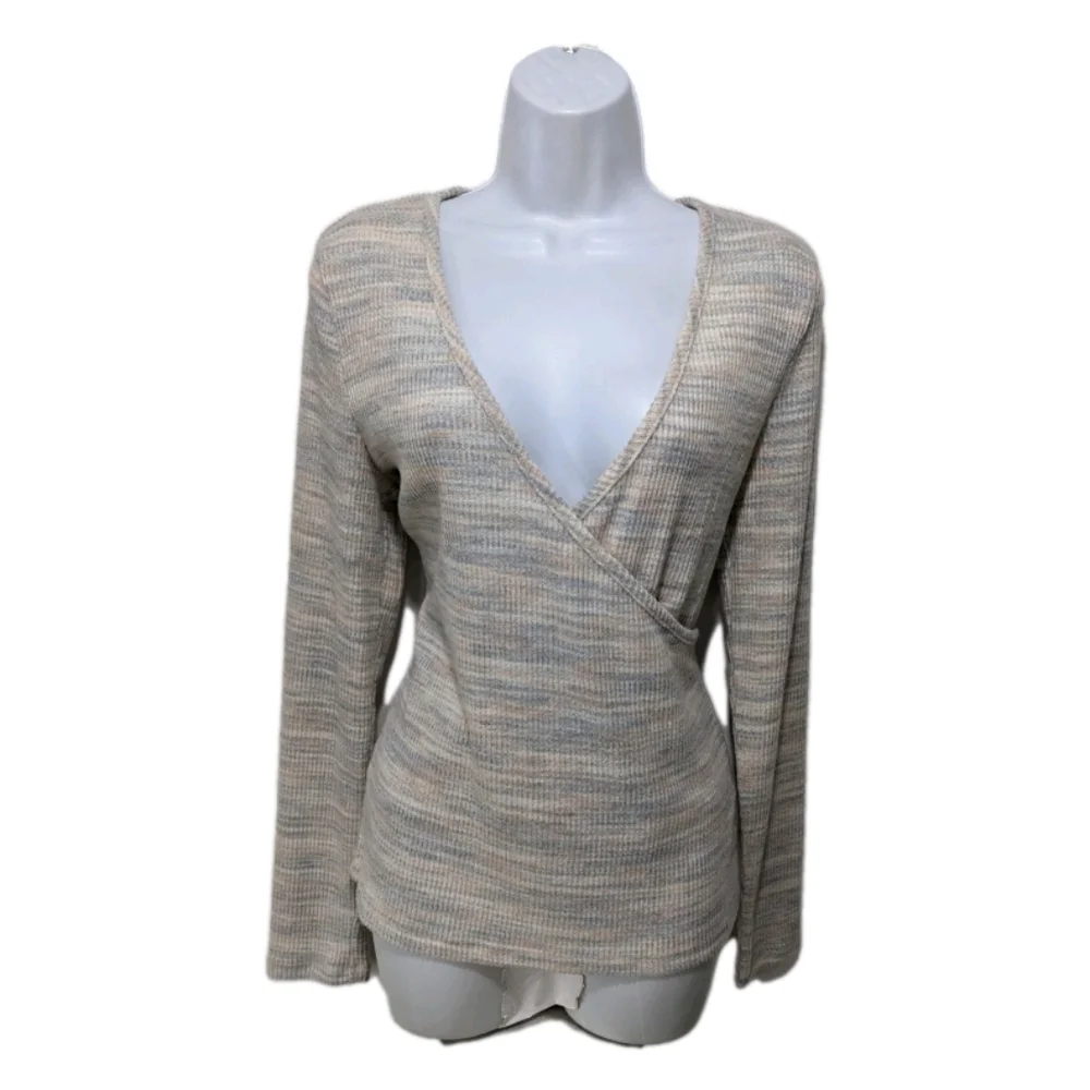 Madewell Space Dye Faux Wrap Top L Knit Long Sleeve Preppy 70s Academia #1010 - Picture 5 of 14